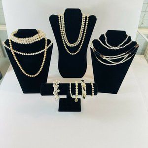 Jewelry Lot Vintage Faux Pearl Necklace Bracelet Wear Repurpose 14 pieces